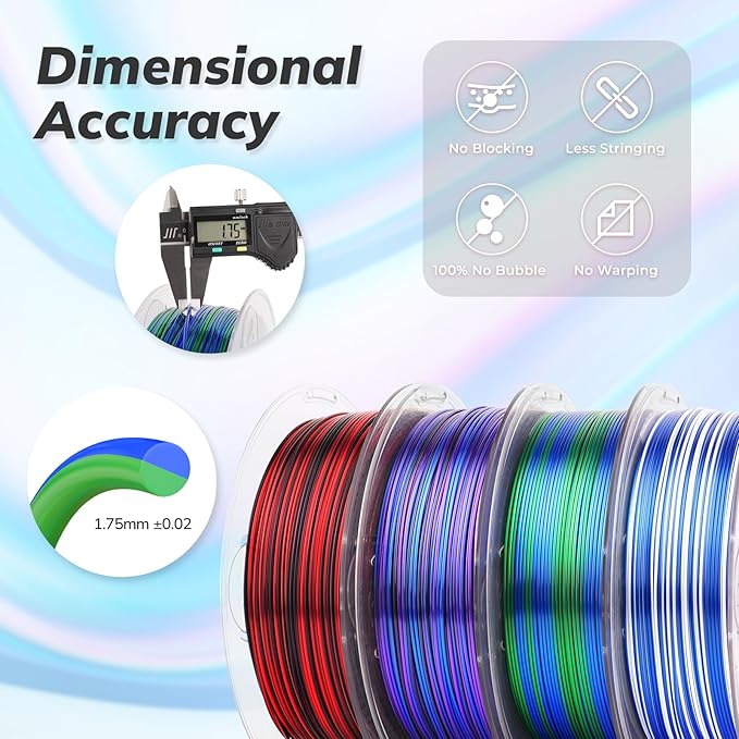 AMOLEN Silk PLA 3D Printer Filament Bundle, Shiny PLA Filament 1.75mm - Image 5