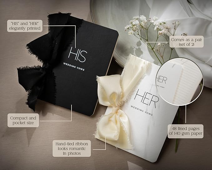 Black White His Her Slim Vow Books w/Ribbon - Image 2