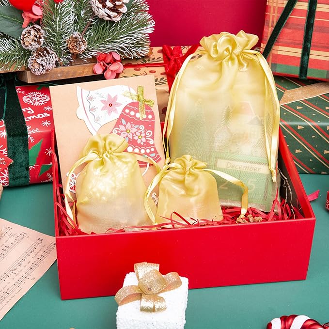 QIANF 20 Pcs Gold Small Organza Bags 6X9 inch - Image 6