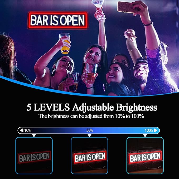 Bar Is Open Neon Sign for Wall Decor, USB Powered Led Bar Neon Sign Open Light - Image 3