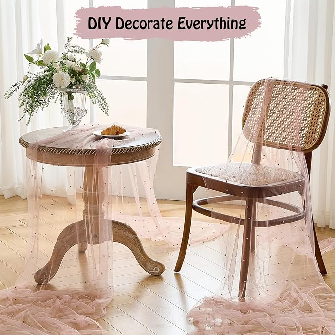 Fanami 3 Pack Pearl Table Runner -10FT Dusty Pink Boho Tulle Table Runners 120 - Image 8