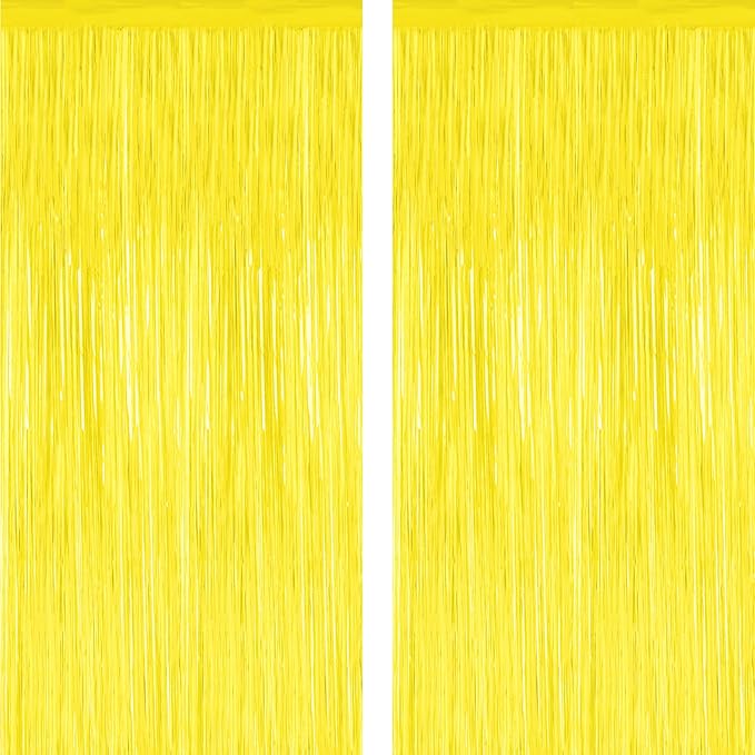 2 Pack Backdrop Curtains, 3.28 FT x 7.05 FT Yellow Color Tinsel Backdrop by ZATAYE