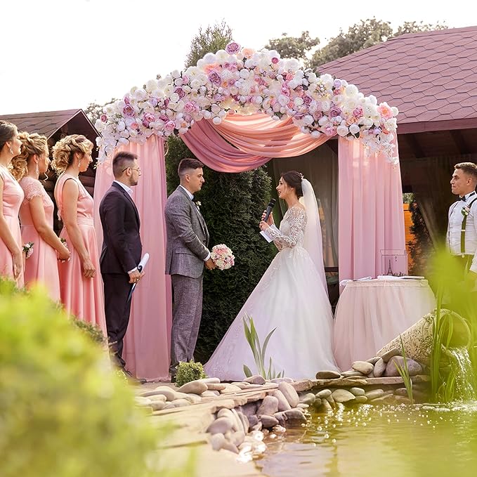 Wokceer Blush Pink Wedding Arch Draping Fabric Backdrop 3 Panels 28.7" X 20FT - Image 3