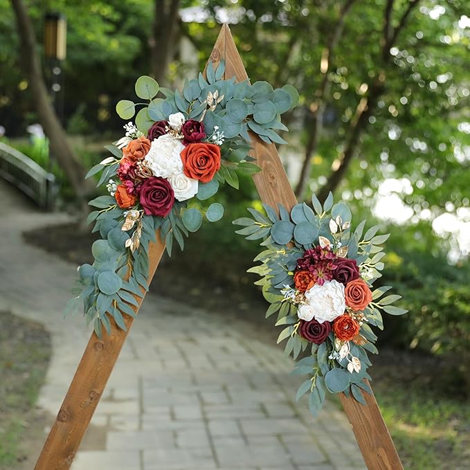 Artificial Burnt Orange Wedding Arch Flowers Swags - Image 3