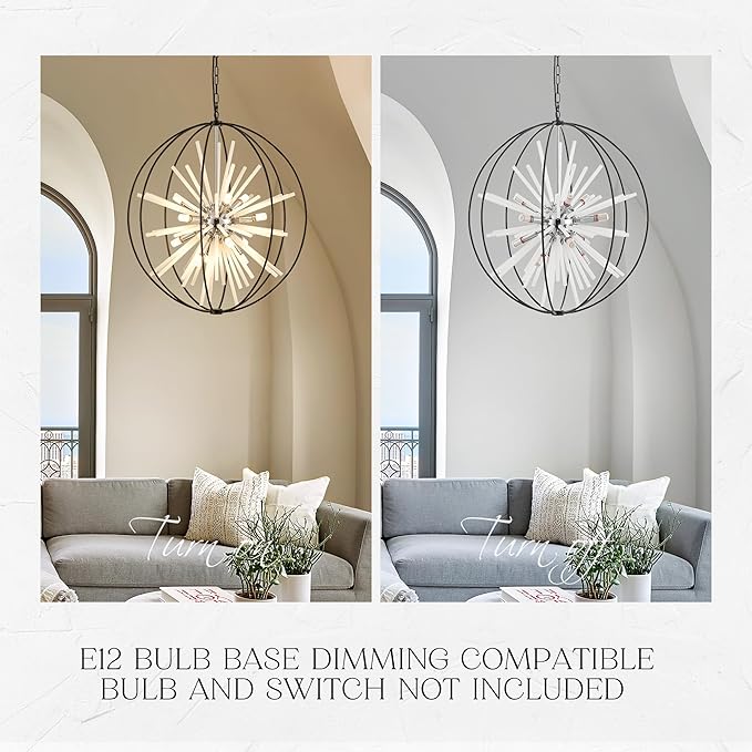 31.5" Black Chrome 16-Light Globe Sputnik Chandelier Modern Adjustable Hanging - Image 4