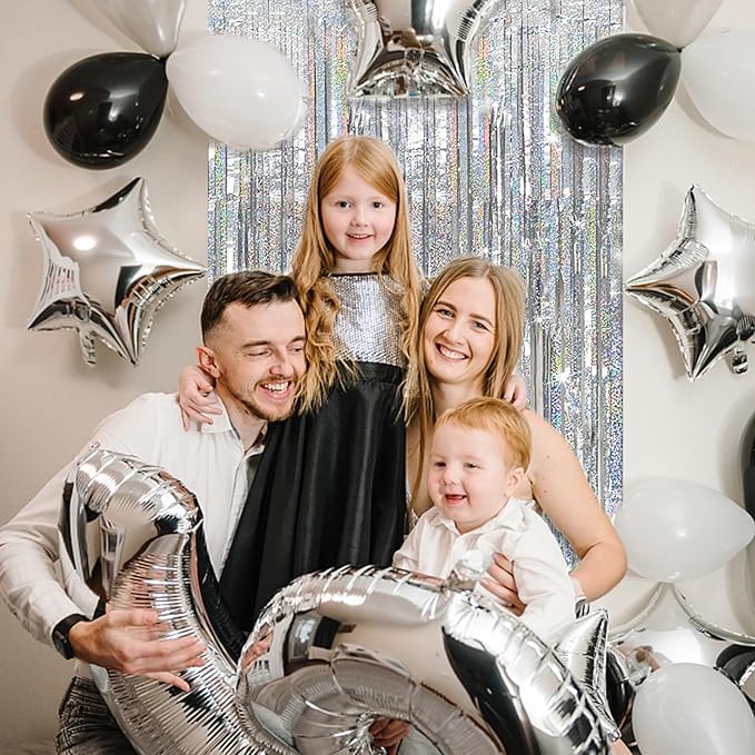 Tinsel Curtain Party Backdrop Silver Birthday Decorations 2 Packs Glitter Foil - Image 5
