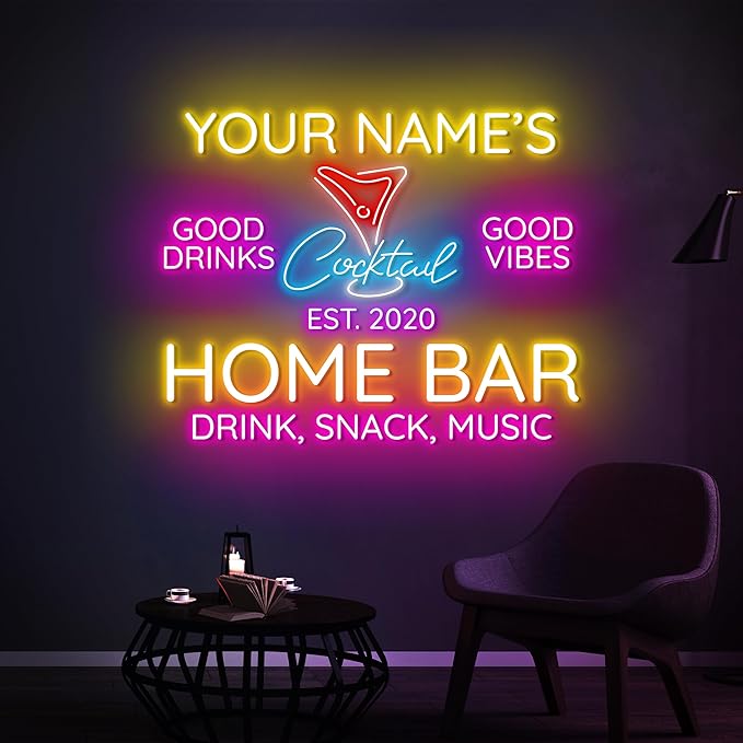 Personalized Cocktail Neon Sign Accessories, Custom Home Bar, Man Cave Decor by Handmadetneonsign