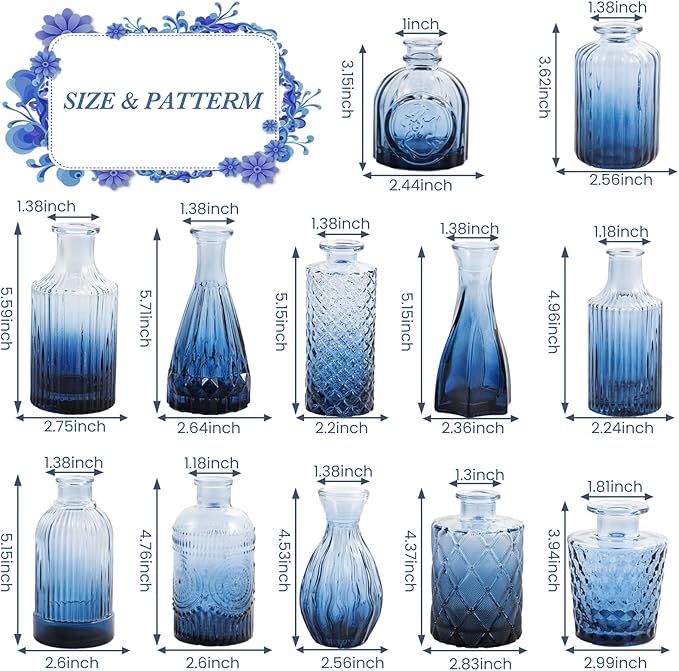 Navy Blue Glass Bud Vases Set of 12, Mini Flower Vase - Image 2