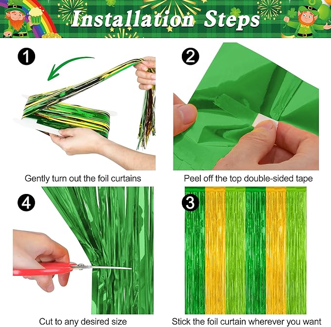 2 Pack St Patrick Party Decorations, 3.28 FT x 7.05 FT Green Gold Light Green - Image 3