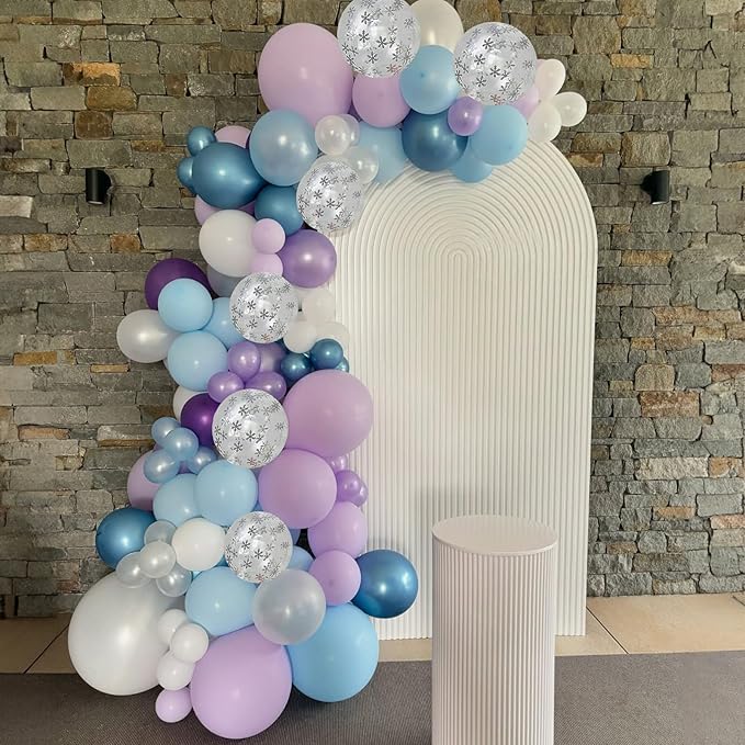 Winter Snowflake Balloons, 60 Packs 12 Inch Metallic Purple Blue White Silver - Image 3