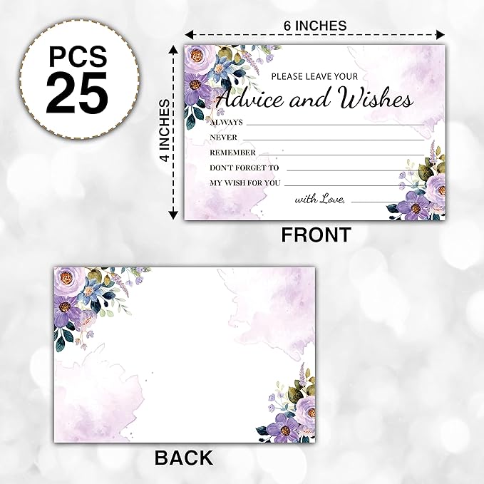 Purple Floral Advice and Wishes Cards, Mr and Mrs, Bride Shower, Wedding - Image 2