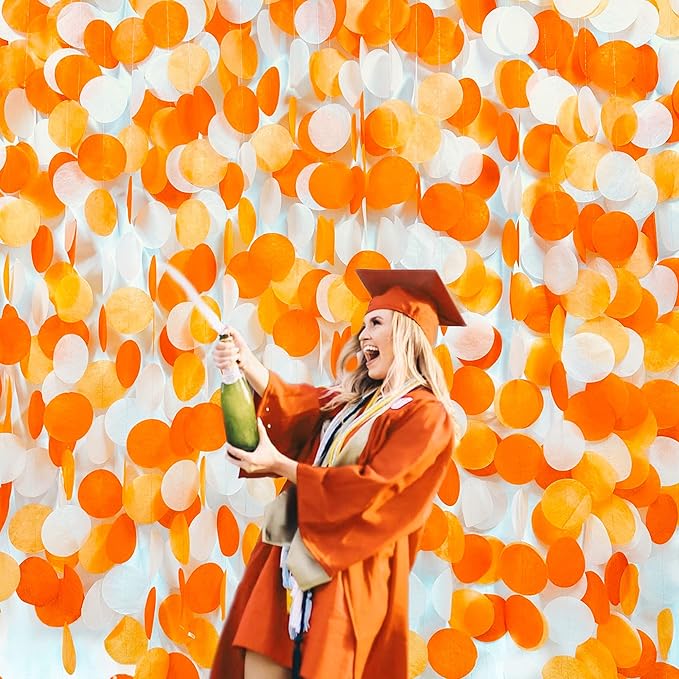 205 Ft Orange Party Decorations Big Circle Dots Backdrop Garland Ombre Orange - Image 4
