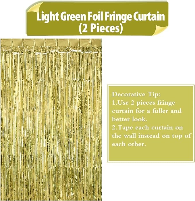 2 Pack Light Green Fringe Curtains Foil Shiny Fringe Backdrop Tinsel Door - Image 6
