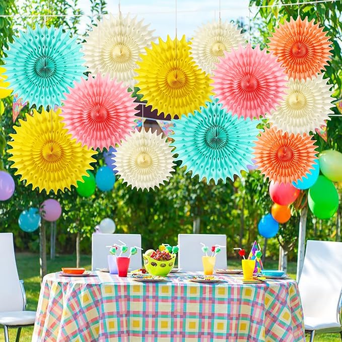 12PCS Paper Fans Colorful Rainbow Pastel Party Decorations Tissue Paper Flowers - Image 5