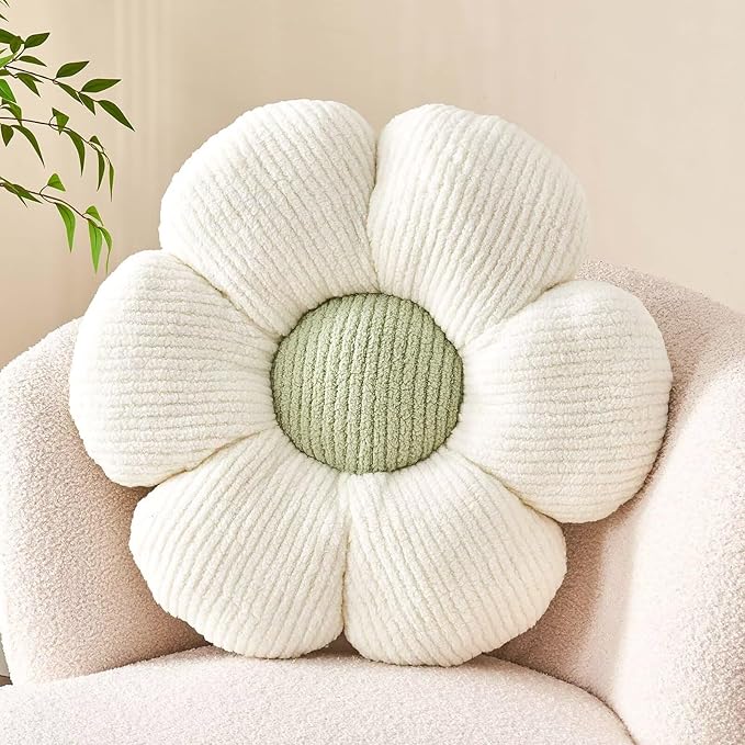 Flower Throw Pillow, Soft White 19.6" Shaped Floor Pillow by Kcvvcr