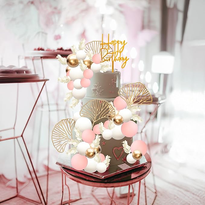 Gyufise 57Pcs Balls Cake Topper Boho Grass Cake topper Pearl Balls Acrylic - Image 6