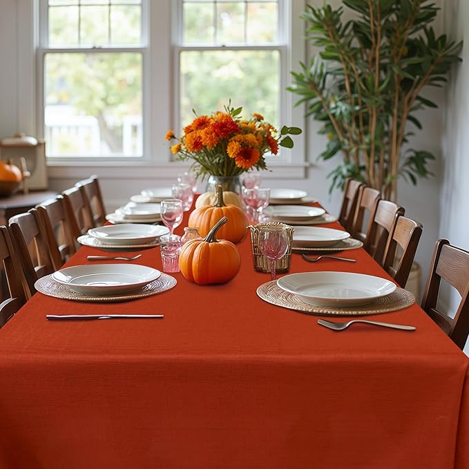 Fitable 2 Pack Faux Linen Fall Tablecloths, Wrinkle Proof Fabric Table Cloth - Image 2