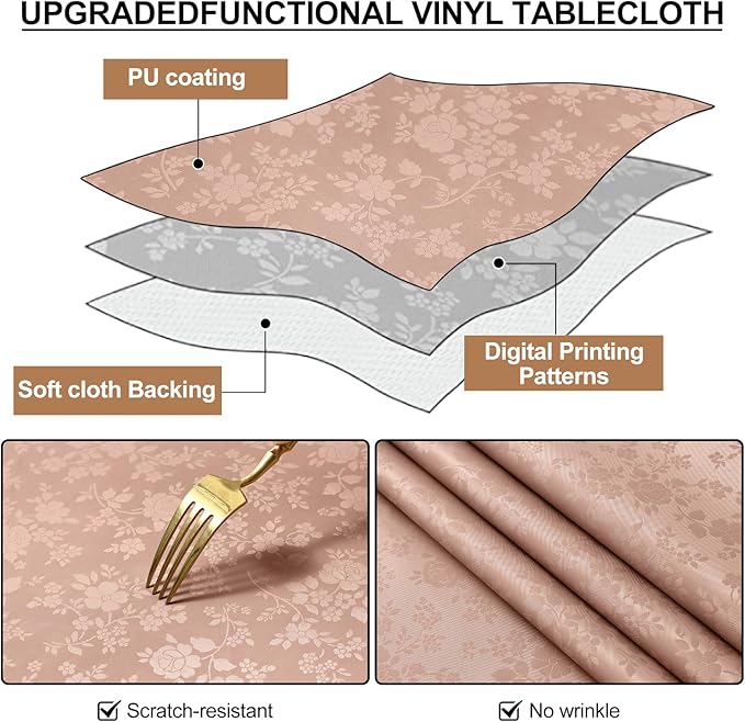 Smiry Rectangle Table Cloth, Waterproof Heavy Duty Vinyl Tablecloths, Wipeable - Image 7