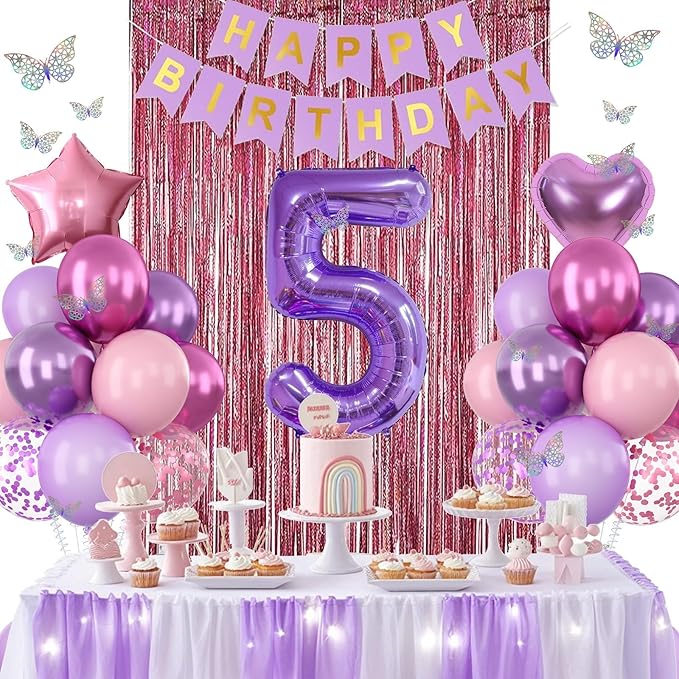 Pink Purple 5th Birthday Party Decorations - Image 4