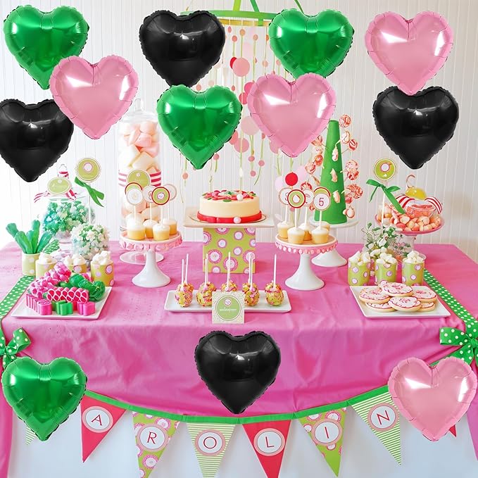Black Green Pink Heart Balloons - Image 4