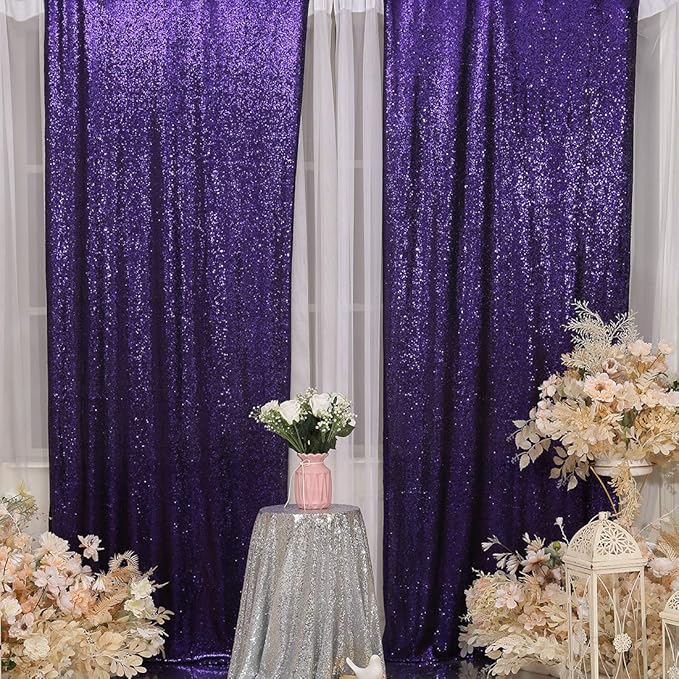 SquarePie Sequin Backdrop Curtain 2FT x 8FT Purple 2pcs Background - Image 5