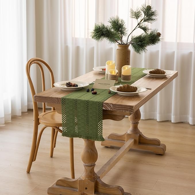 Boho Sage Green Table Runner for Home Decor 12x72 Inches Farmhouse Macrame - Image 3