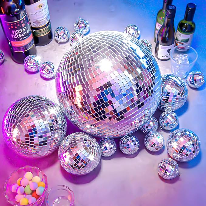 4 Pack Large Disco Balls Party Decoration Silver Hanging Reflective Mirror Ball - Image 2