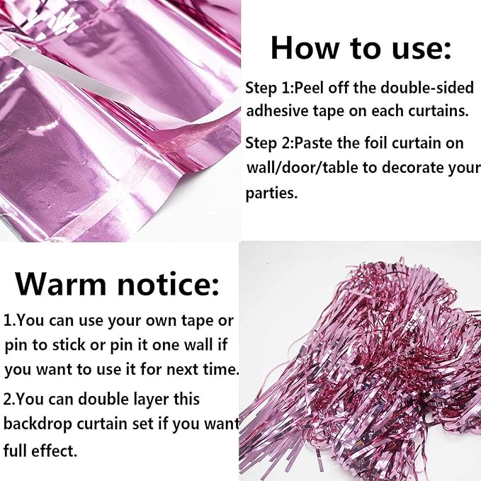 4 Pack Pink Foil Fringe Curtain Backdrop, 3.28Ft x 8.2Ft Metallic Tinsel Foil - Image 3