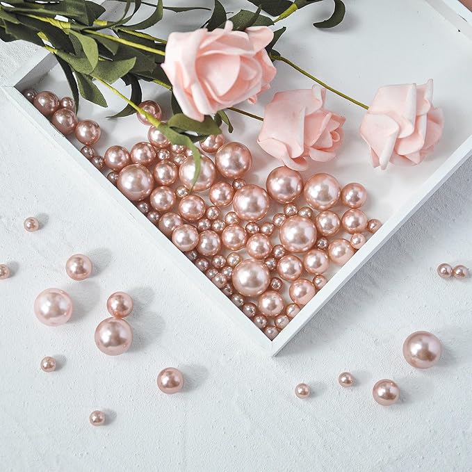260Pcs Rosegold Glossy Beads for Centerpiece Decor, Artifical Pearls Vase Filler - Image 4