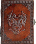 Handmade Leather Double Dragon Journal | Writing Notebook Diary | Bound Daily by KomalsPassionLeather