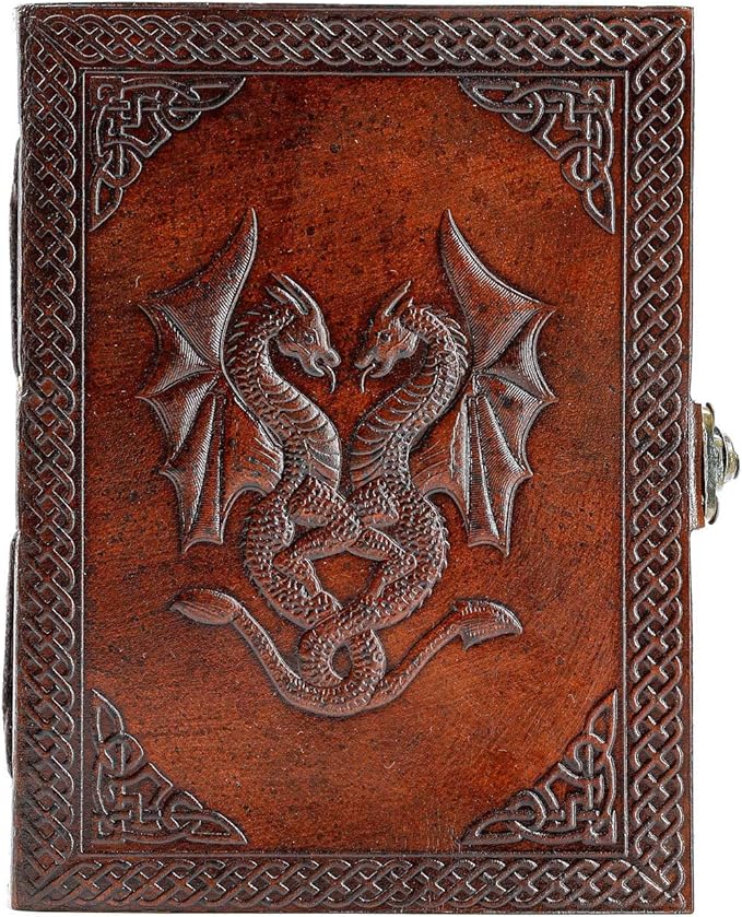 Handmade Leather Double Dragon Journal | Writing Notebook Diary | Bound Daily by KomalsPassionLeather