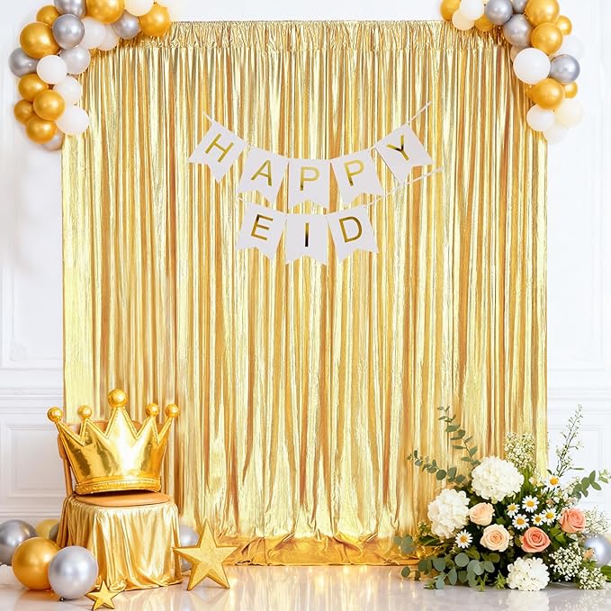 Gold Backdrop Curtains for Birthday Party: 4.8ftx8ft Sequin Background Baby by MoKoHouse