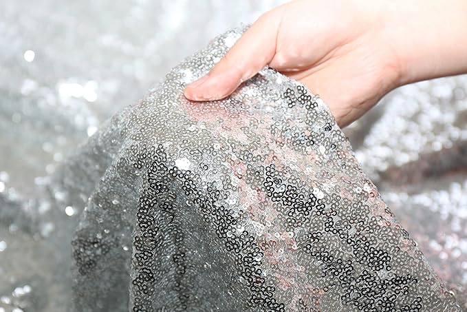 Poise3EHome Silver Sequin Backdrop Curtains, 4 Panels 2FTx8FT Glitter Background - Image 8