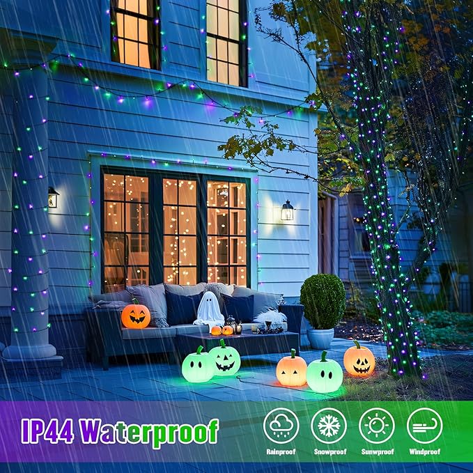 JMEXSUSS Purple and Green Halloween Lights, Total 66 FT 200 LED Solar Halloween - Image 4