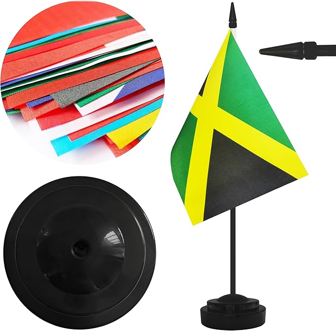 2 Pack Jamaica Desk Flag Set, Jamaican Desktop Small Miniature Table Office Flag - Image 3