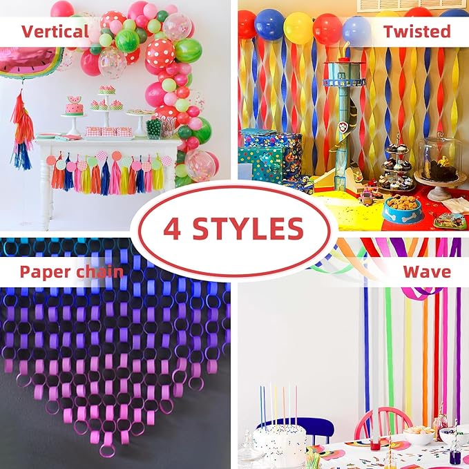 Crepe Paper Streamers 8 Rolls 656ft, Pack of Rainbow Assorted Colored Party - Image 5
