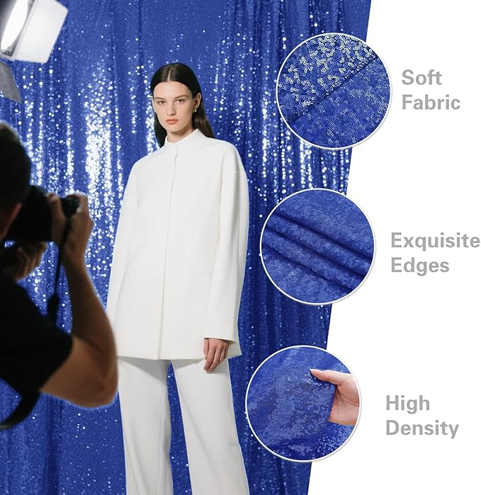 Navy Blue Sequin Backdrop Curtain 4 Pieces 2FTx8FT Glitter Photography Backdrop - Image 6