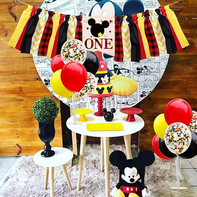 TONIFUL Mouse Birthday Table Decorations Red Yellow Black Table Centerpiece - Image 4
