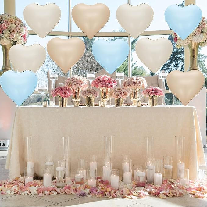Blue Cream White Heart Balloons - Image 4