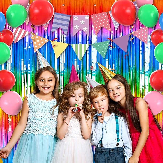 3 Pack Dark Rainbow Foil Fringe Curtains Backdrop, 3.28 x 9.8 Ft Metallic - Image 4