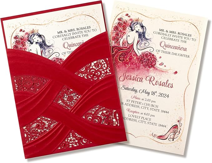 50pcs Laser Cut Quinceanera Invitations by FANEYA
