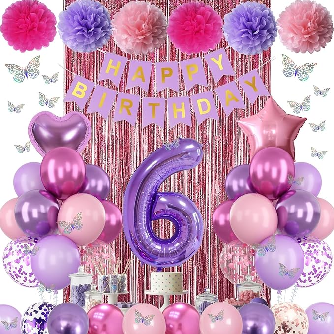 Pink Purple 6th Birthday Party Decorations - Image 2