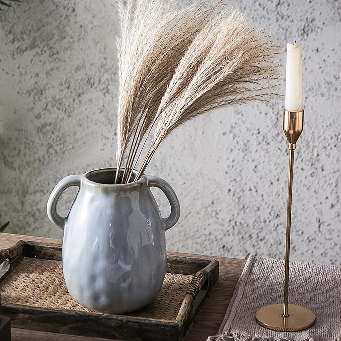 Kimdio Ceramic Vase with 2 Handles, Modern Farmhouse Grey Vase - Image 3