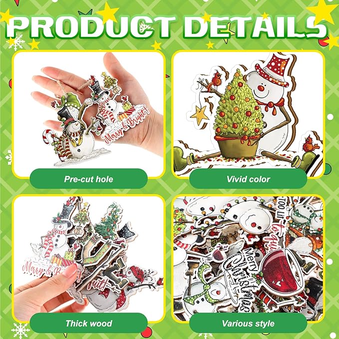 Suzile 36 Pcs Christmas Wooden Ornaments Cute Snowman Christmas Decoration - Image 4