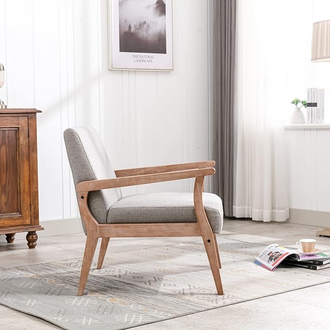 Mid Century Modern Accent Chair Set of 2, Linen Upholstered Living Room Accent - Image 4