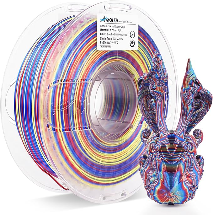 AMOLEN Silk PLA 3D Printer Filament, Shiny Multicolor Rainbow PLA Filament by AMOLEN
