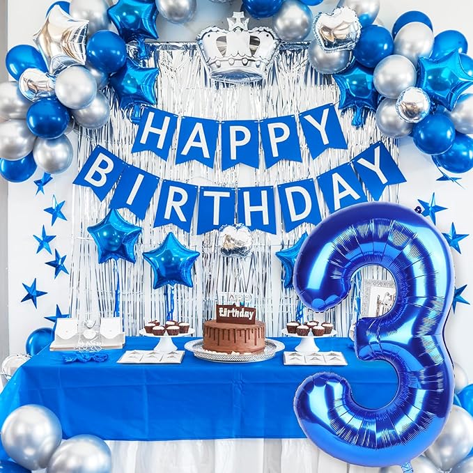 Navy Blue 40 Inch Numbers Balloons 3, Large Self Inflating Dark Royal Blue - Image 5
