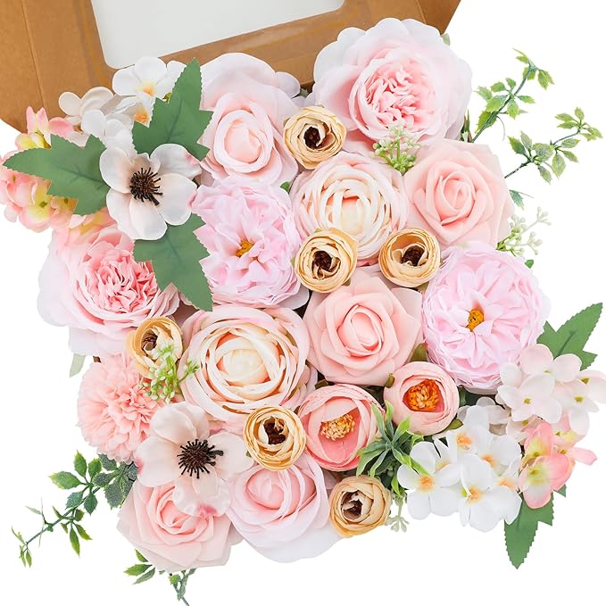 Floweroyal Artificial Flowers Combo Pink Flowers Mix Silk Flowers Roses Peonies by FloweroyalCrafts