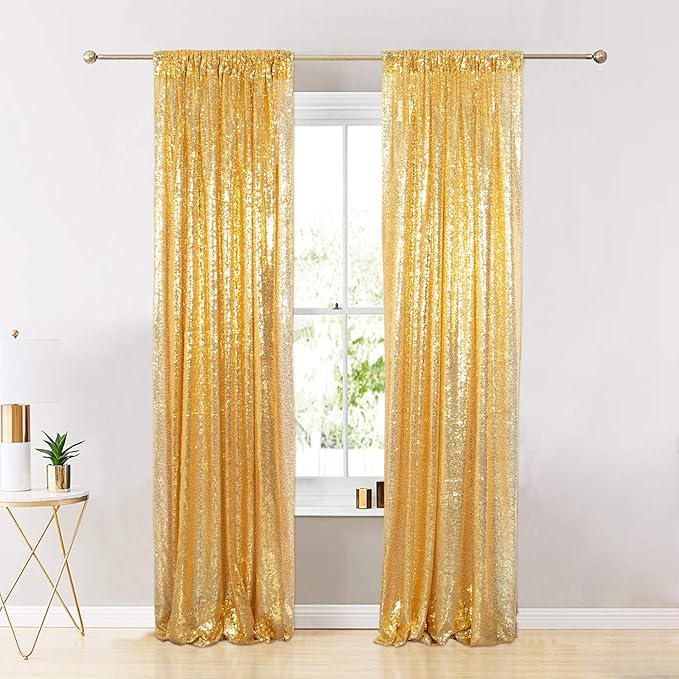 ShinyBeauty Gold and Black Backdrop 2FTx8FT Sequin-Backdrop 4Pieces Photograph - Image 2