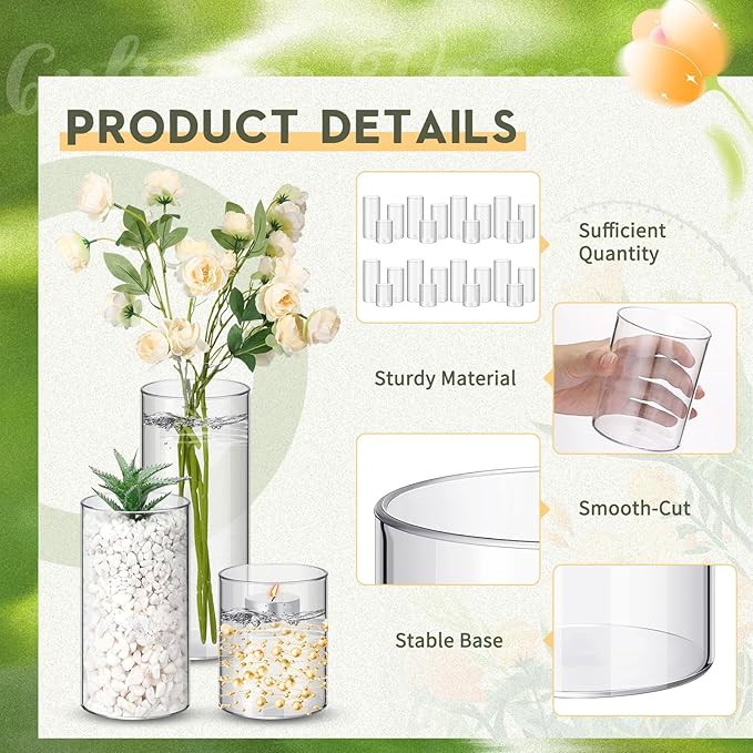 Nuogo 36 Pcs Plastic Cylinder Vases Tall Clear Flower Vases - Image 3